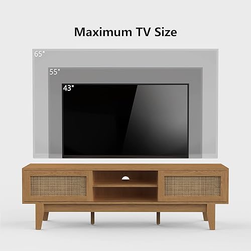 Miniatura 3 de Xilingol Soporte de TV con puertas corredizas de ratán, soportes de televisión de perfil bajo para televisores de hasta 65 pulgadas, moderna consola