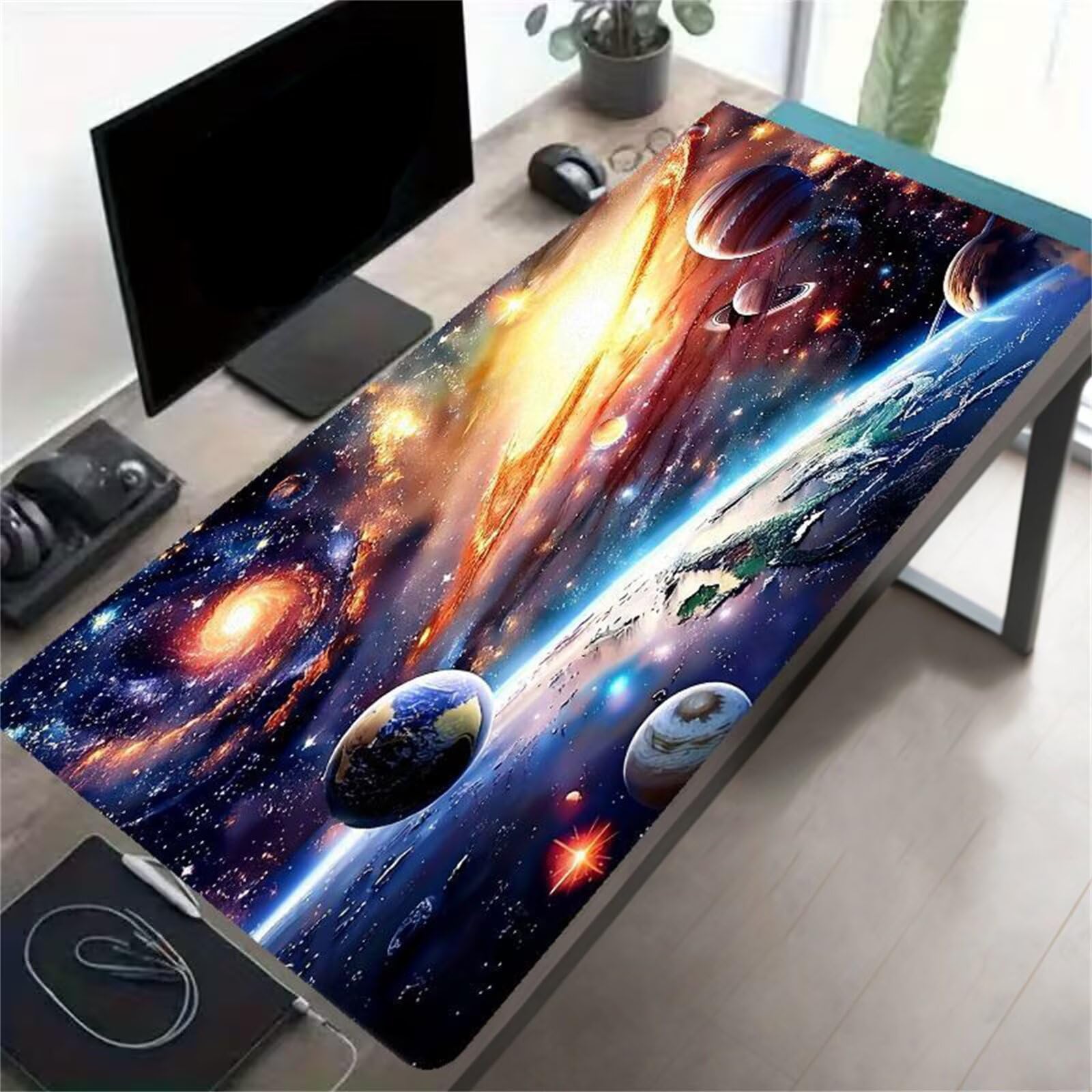 Tappetino per Mouse da Gioco XXL 1200x600x3 mm, Desk Pad Grande con Bordi Cuciti, Base in Gomma Antiscivolo, Accessorio per Ufficio e PC (Universo Colorato)