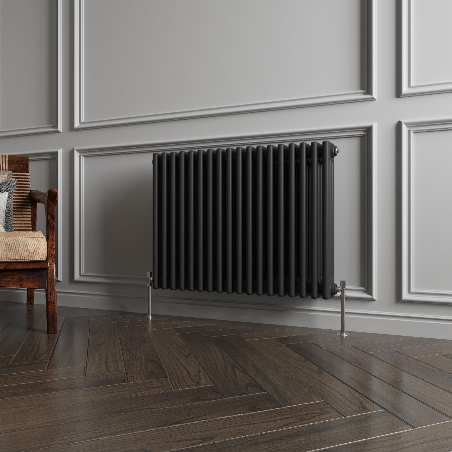 Huibathroom 600x830mm Black Cast Iron Horizontal Triple Column Traditional Central Heating Radiators