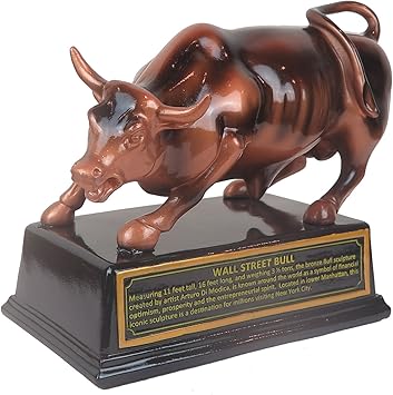 Resin Official Licensed Bronze Wall Street Bull Stock Market NYC Figurine Statue with Base Small 3.5in