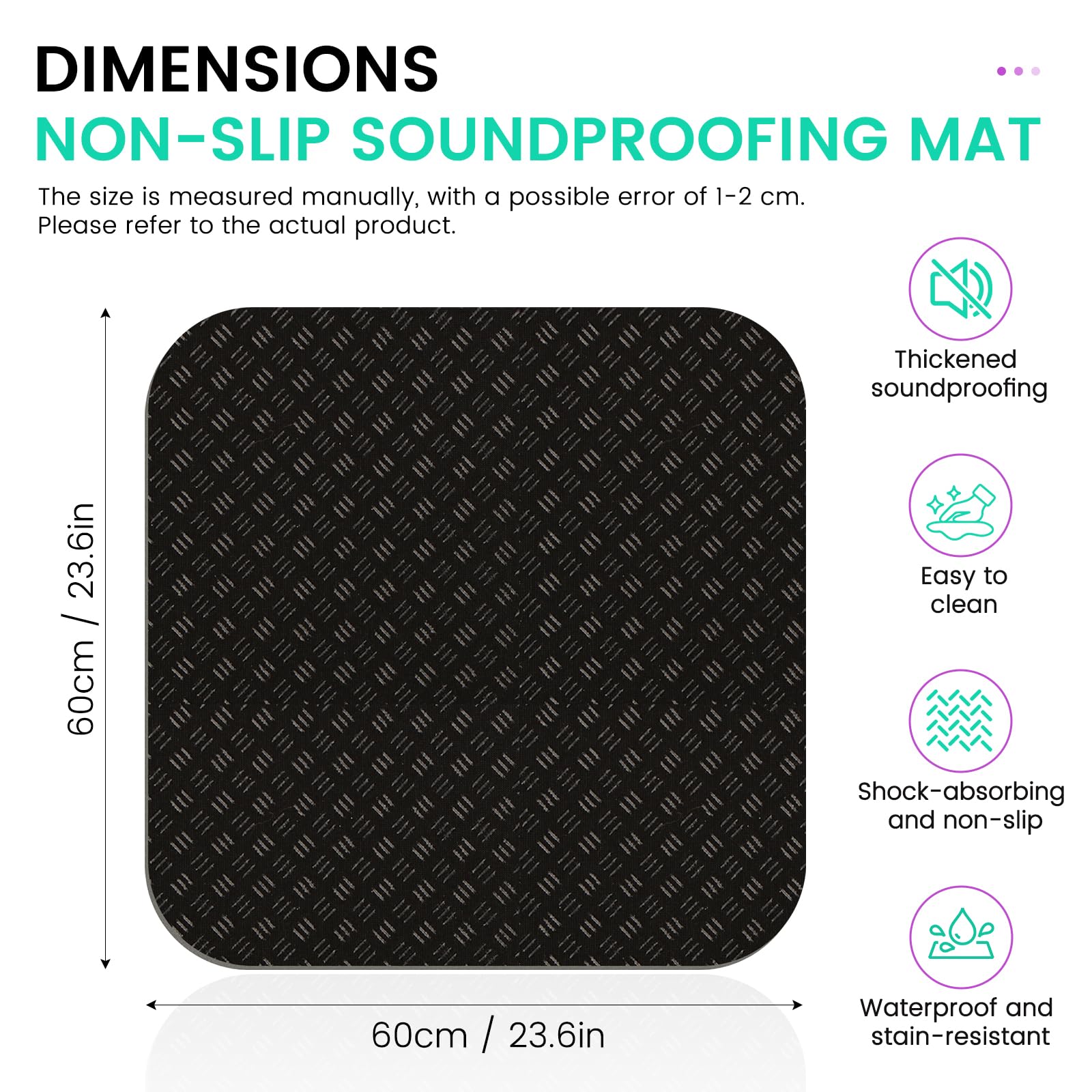 Tapis anti-vibration pour machine à laver, 60 x 60 cm, double face, antidérapant, découpable, pour machine à laver, sèche-linge, appareils de fitness - 3