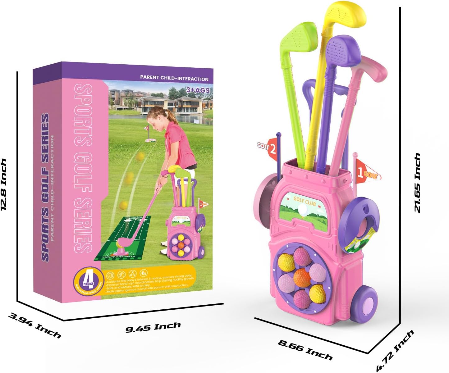 Kids Golf Toy Set for Toddlers Ages 3-5 – Preschool Sports Toys with Golf Cart, Putting Mat, 4 Clubs, 7 Balls & 2 Holes – Indoor Outdoor Learning Gift for Boys & Girls