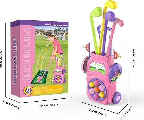 Miniatura 7 de Juego de juguetes de golf para niños de 3 a 5 años  Juguetes deportivos preescolares con carrito de golf, tapete de putt, 4 palos, 7 pelotas y 2