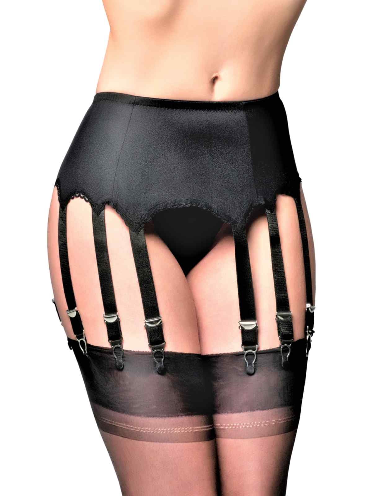 premier lingerie Lycra 12 Strap Suspender Belt for Stockings (PL12) [UK] ([M] (Waist 81-86 cm), Black)