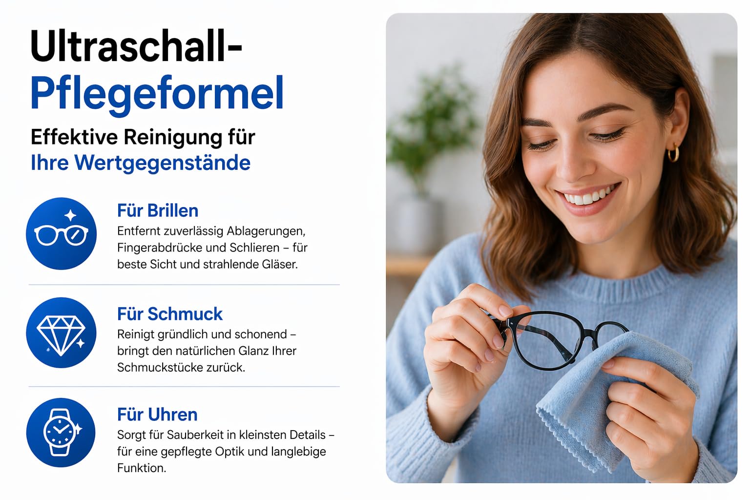 Ultraschallreiniger 2x 1000 ml - KONZENTRAT - Für Brillen, Schmuck, Uhren, Zahnersatz & Kleinteile - Reinigungskonzentrat für Ultraschallgeräte - Materialschonend & Hochwirksam
