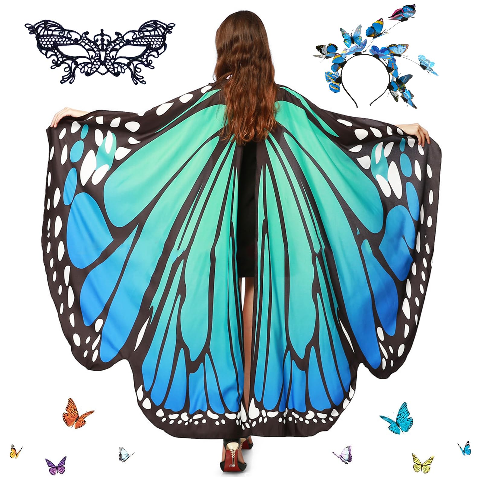 Disfraz de Mariposa para Mujer,Chal de Mariposa para Adulto,Chal Alas Mariposa,Diadema de Mariposa,Alas de Mariposa para Mujer,Disfraz de Mariposa,para Carnaval Pascua Fiesta Cosplay Traje de Mariposa