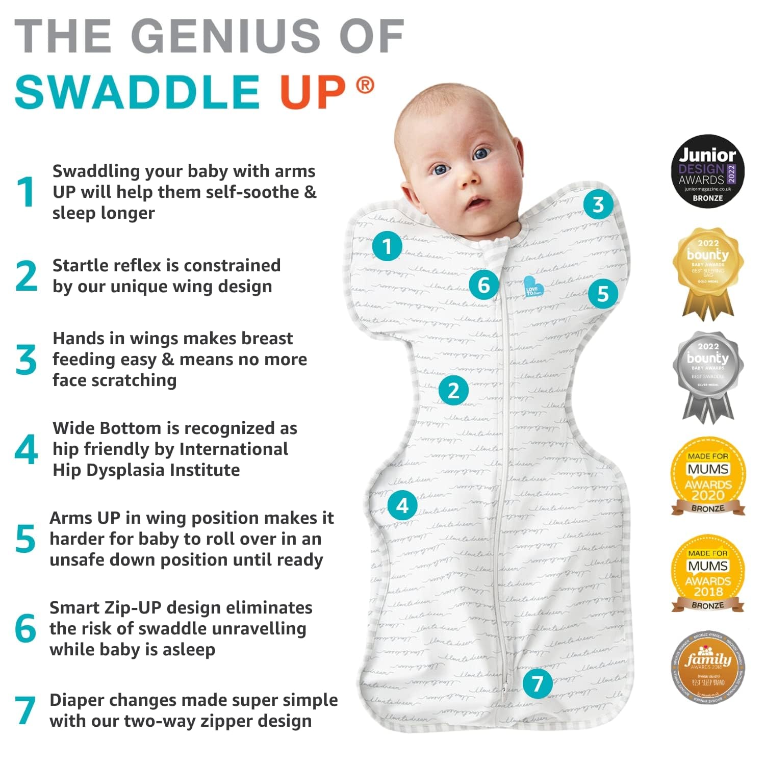 Love To Dream Swaddle Up, saco de envolver para bebé recién nacido, 1,5 tog, forro polar de algodón elástico suave en ramitas de avena, diseño de brazos para un sueño más seguro y mejor, mediano (6