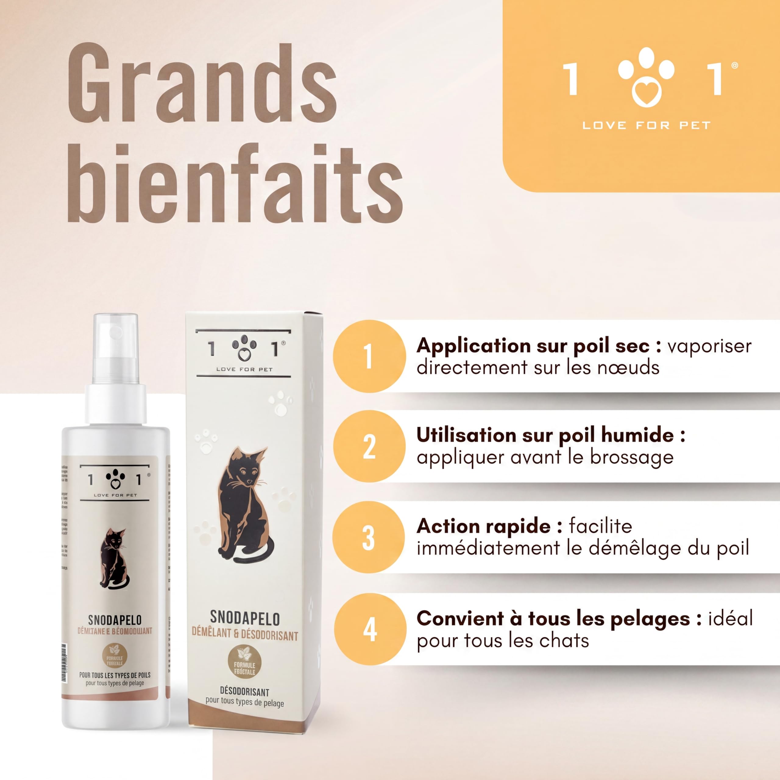 Linea 101 Spray Demelant Chat Poils Longs Naturel 250 ML Démêlant Chat Poils Longs Parfum Chats Délicat Soin Vegan pour Poil Doux et Brillant sans Rinçage Tous Types de Pelage