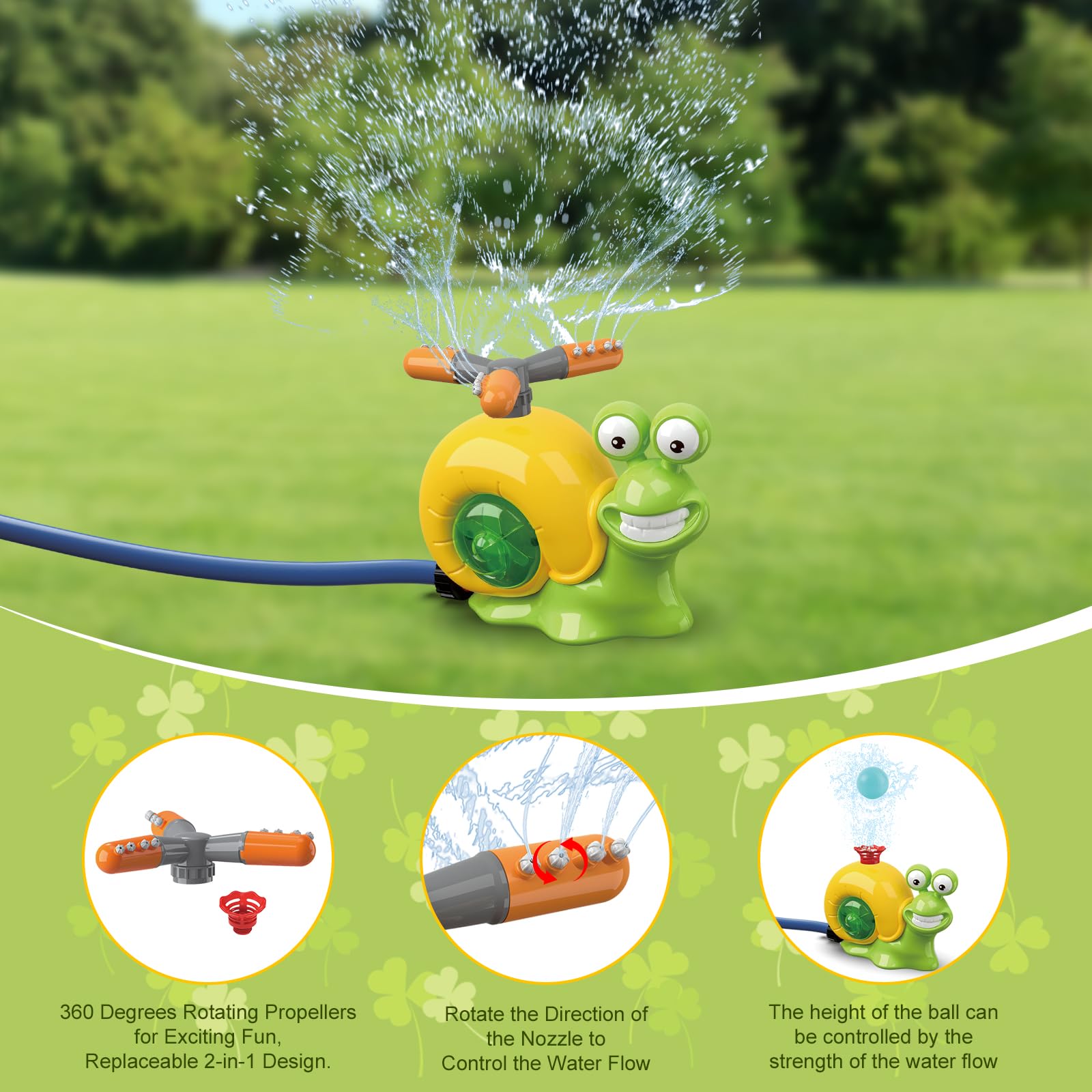 deAO 4-in-1 Spruzzatore d'acqua per Bambini: Baseball + Lancio di Razzi con Spruzzatore a Chiocciola a 360°, 3 Ugelli e 3 Razzi, Giocattolo d'Acqua Estivo per Giardino, Piscina, Spiaggia da 3 anni+