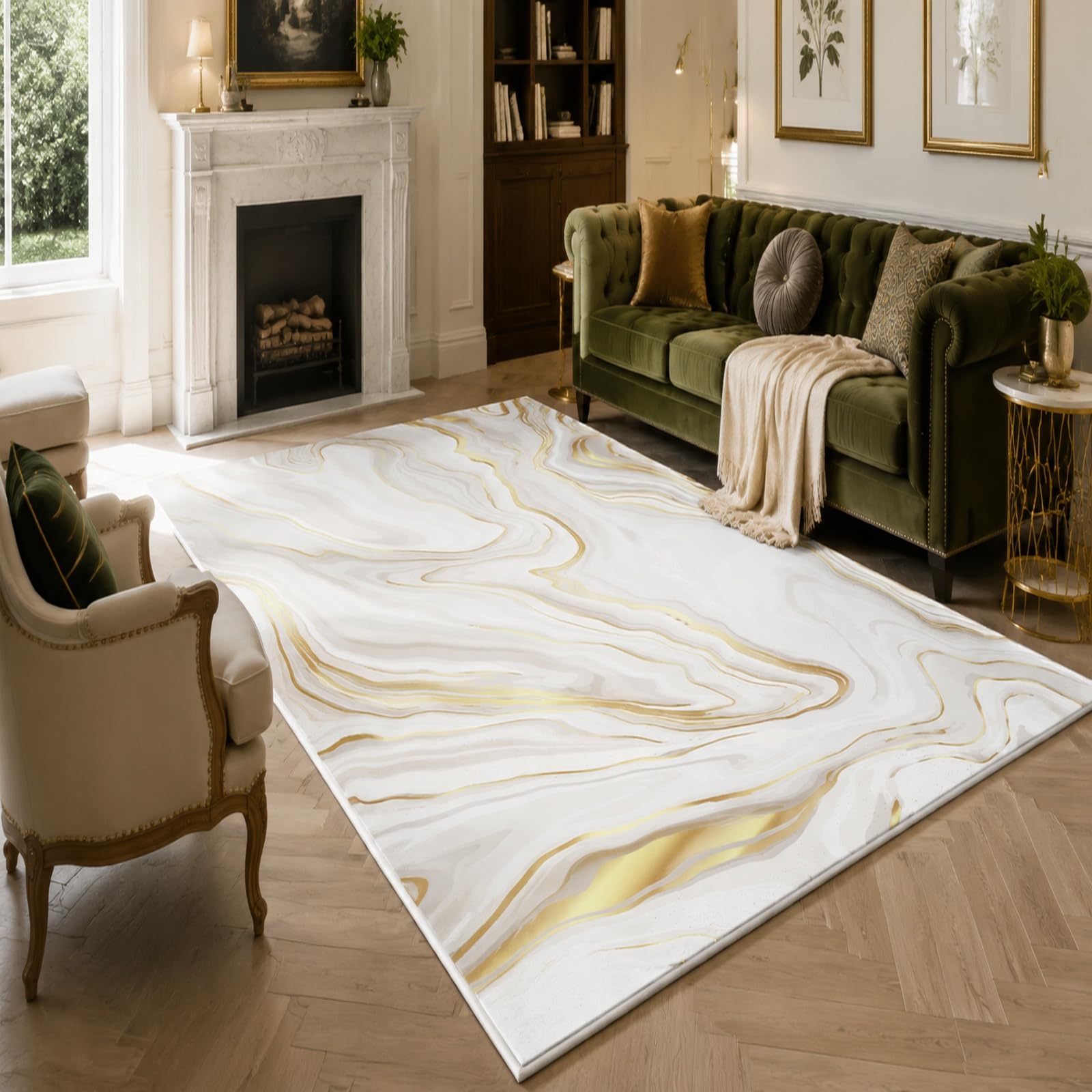 Tapis salon décoration moderne blanc jaune beige 200 x 300 cm