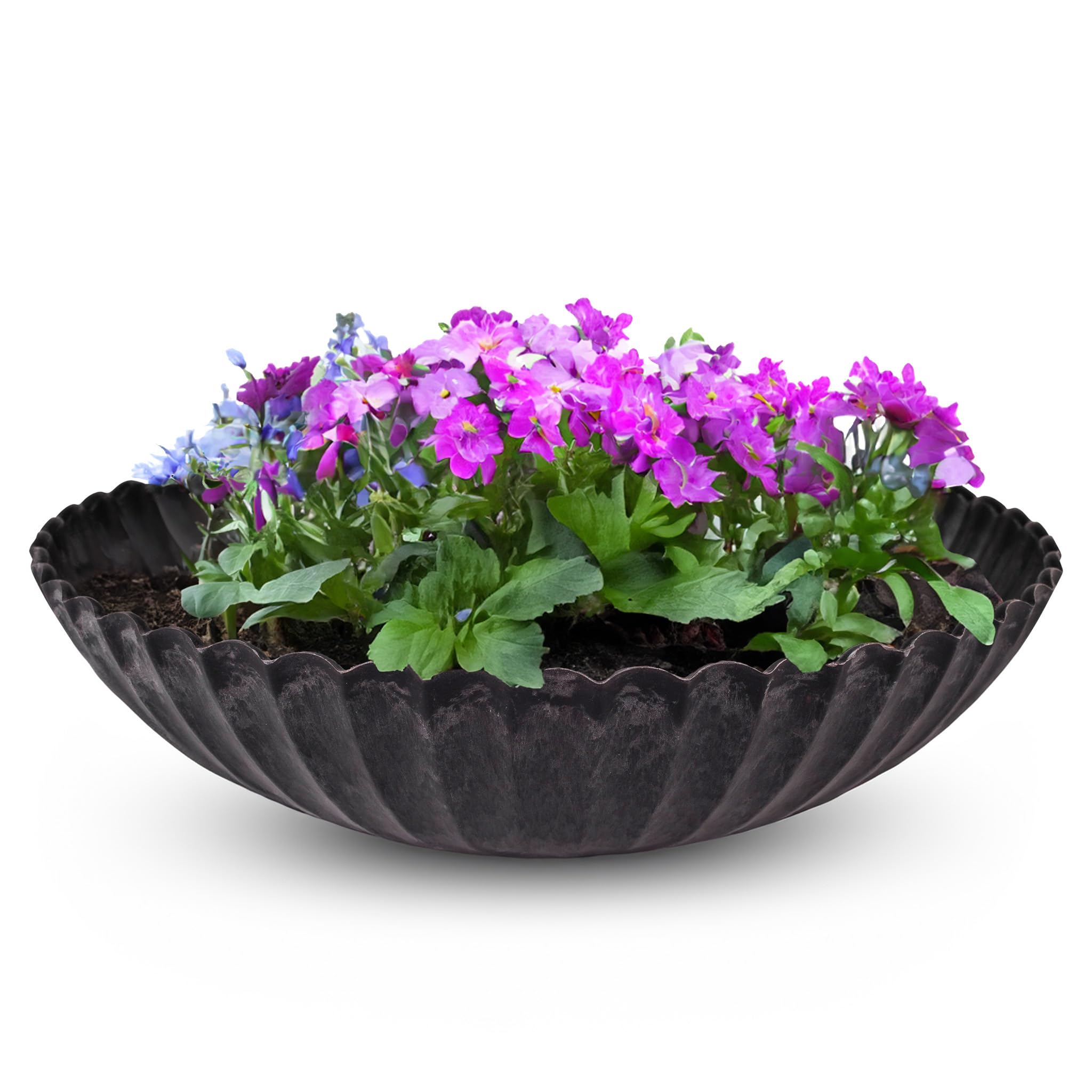 matches21 HOME & HOBBY Wavy Outdoor Plant Bowl 28 x 8 cm Black Marbled Weatherproof Flower Bowl