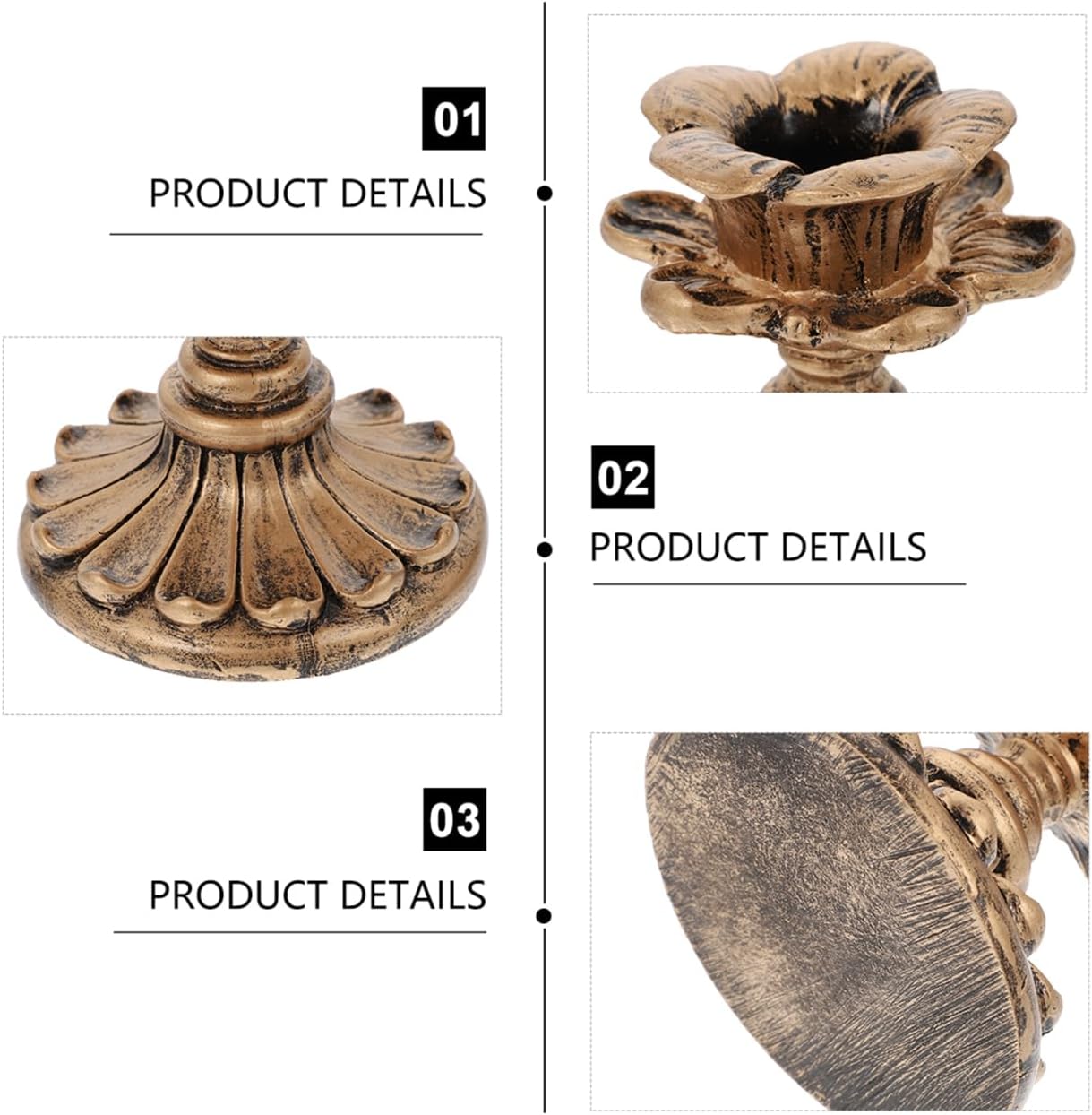 Vintage Candle Holder, 2.99in Resin Gothic Taper Candle Holder, Floral Decorative Brass Candlesticks European Style Home Decoration for Wedding Party Anniversary Table Fireplace - Image 5