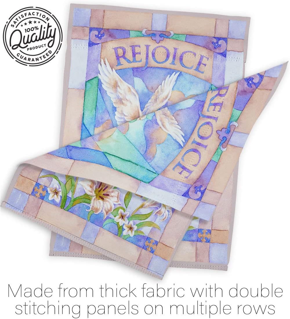 Breeze Decor Rejoice Garden House Spring Easter Happy Bunny Egg Christian Season Springtime Holiday Decoration Banner Yard Gift Double-Sided, Large & Small Flags Set, Made in USA