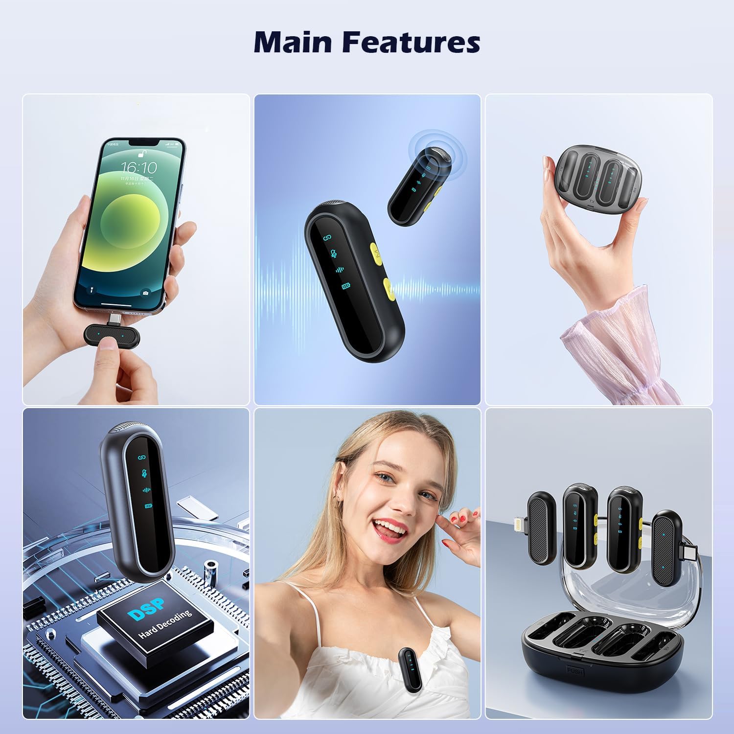 Wireless Lavalier Microphone with Noise Cancellation:40H Working Time with Charging Case,Receiver for iPhone/ipad/Android for Video Recording,Interviews (Black for Lightning/Android)