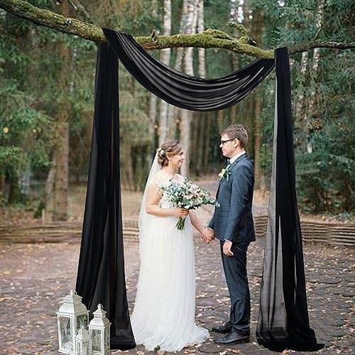 Miniatura 4 de AMZLOKAE Cortinas de arco de boda, 2 paneles, 18 pies, tela de gasa negra para decoración de arco de boda y recepción