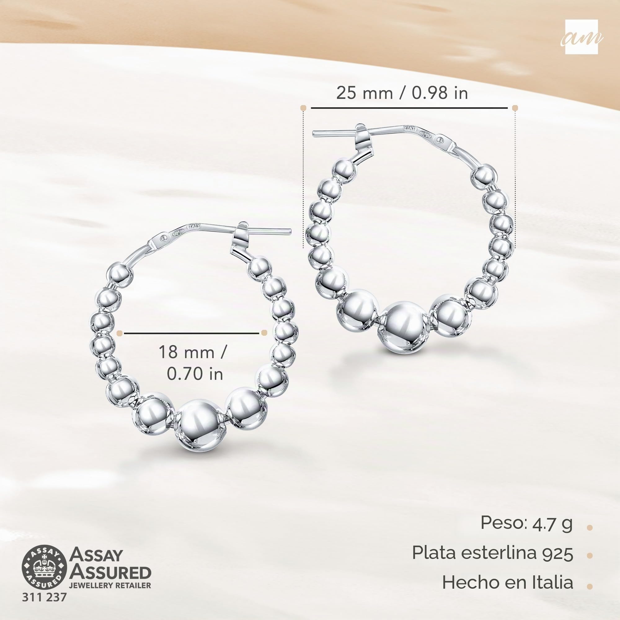 Amberta Pendientes de aro de plata de ley 925 para mujer, de Italia, plata de ley 925, trenzados, pendientes de aro para mujer de plata 925