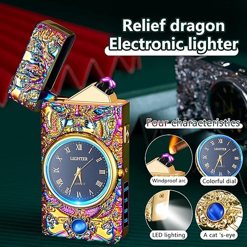 Miniatura 3 de SKRFIRE Encendedor de reloj de lujo para hombres, encendedores USB recargables de plasma, encendedor de arco de plasma, resistente al viento, sin