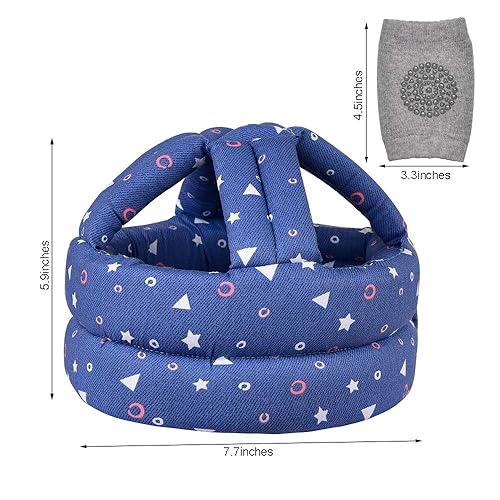 Miniatura 7 de TORASO Casco de bebé y rodilleras para gatear y caminar, edad de 6 a 36 meses, formas azules (A)