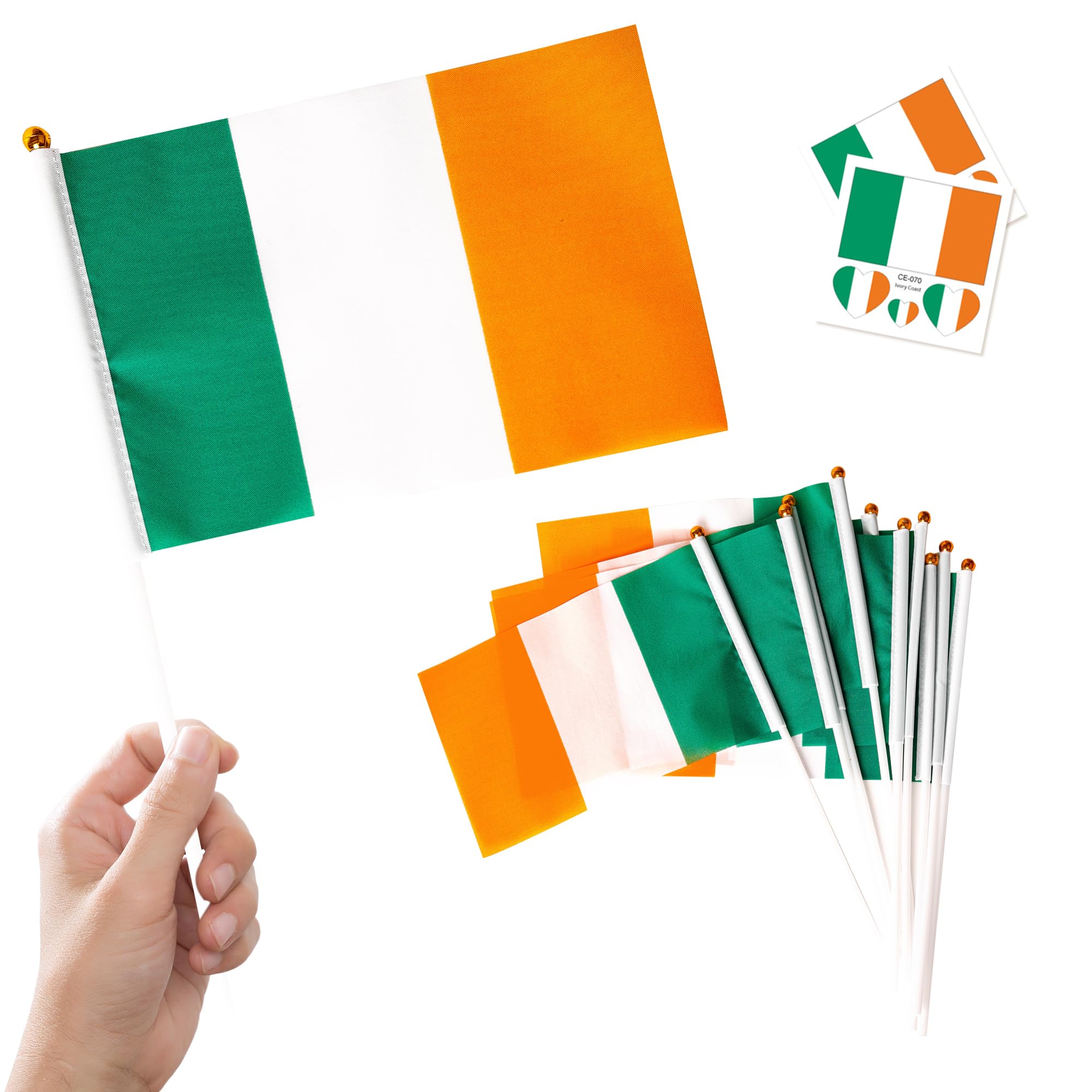 10pcs Small Irish Flags on Sticks & 2pcs Tattoos, for St. Patrick's Day Party Decorations Mini Ireland Hand Flags for National Day Parade Football Matches โ image 1