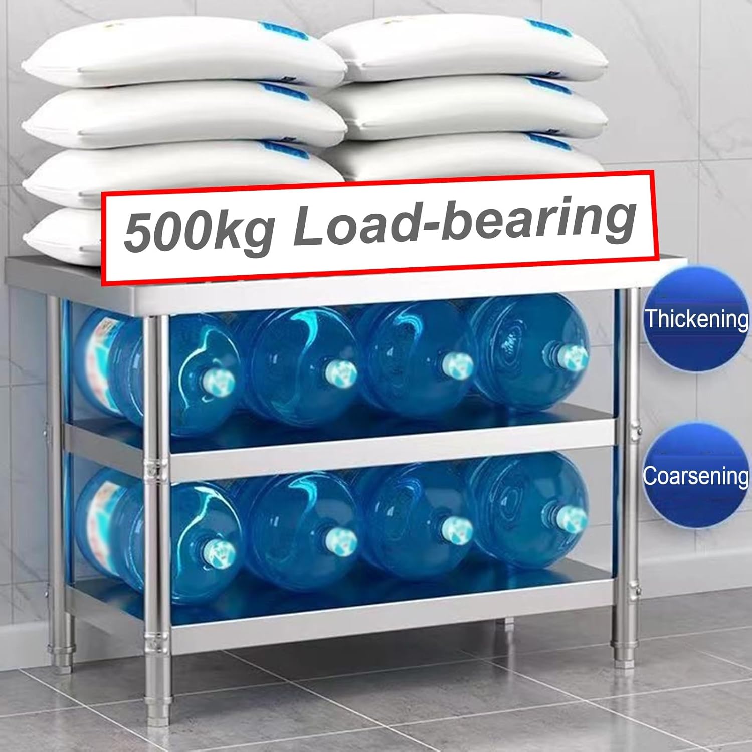 Stainless Steel Workbench Three-tier Kitchen Prep Table Open Storage Rack Commercial Household Metal Table Packing Table(23.6 * 15.7 * 31.5in)