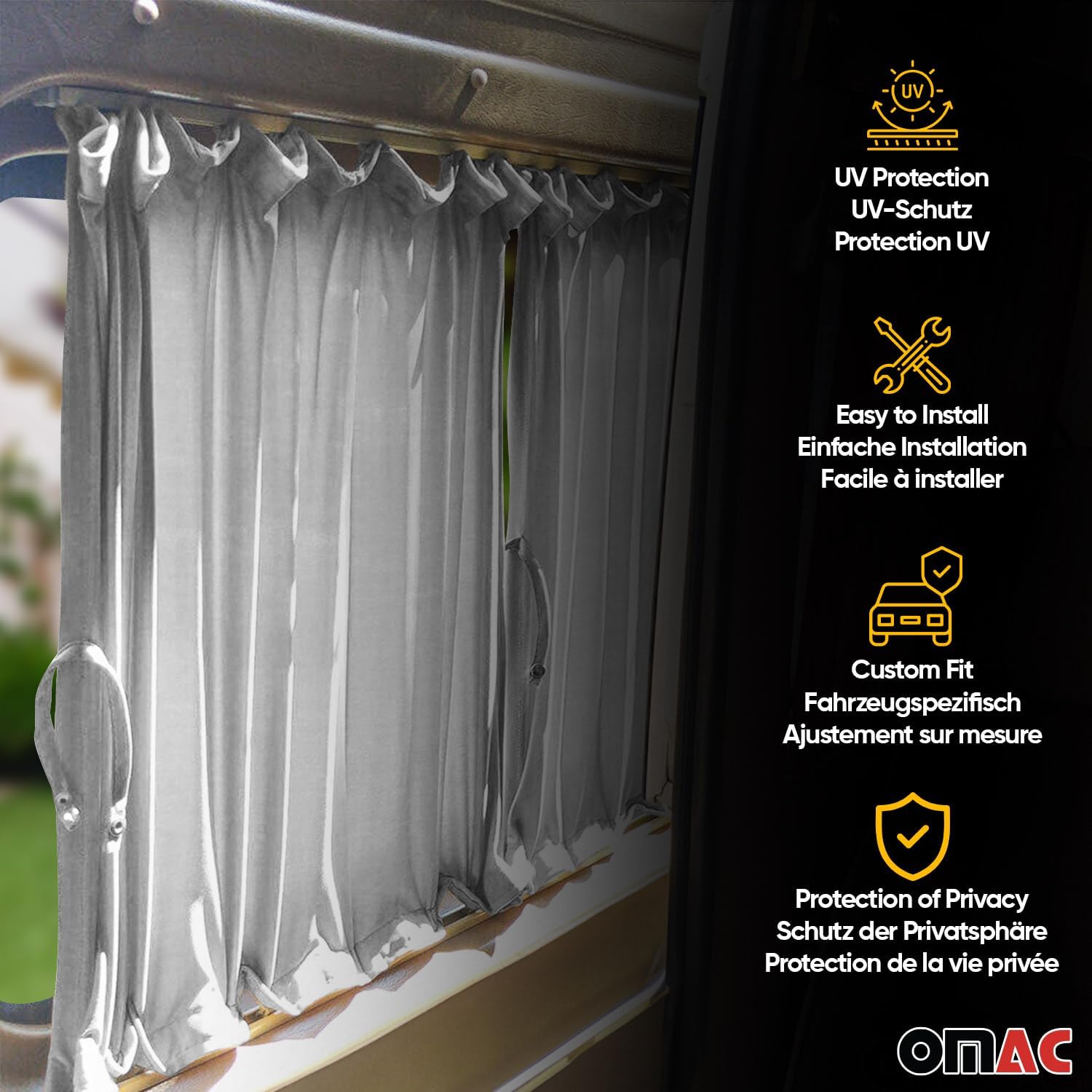 OMAC Gray Vinyl Retractable Window Curtain for Mercedes Sprinter W906 2010-2018 L1 Short Wheel Base
