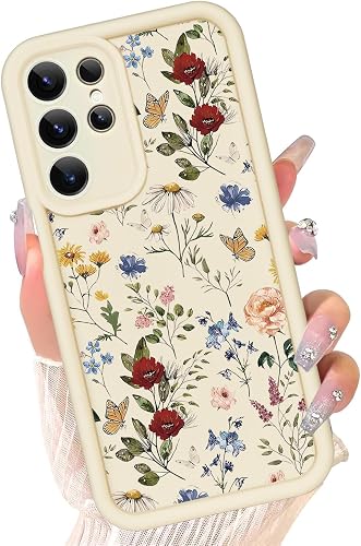 Compatible with Samsung Galaxy S26 Ultra Case, Cute Floral Silicone, Senior Shockproof Protection and Anti-Scratch for Soft Slim White Phone Cover for Women Girls-Colorful Flower