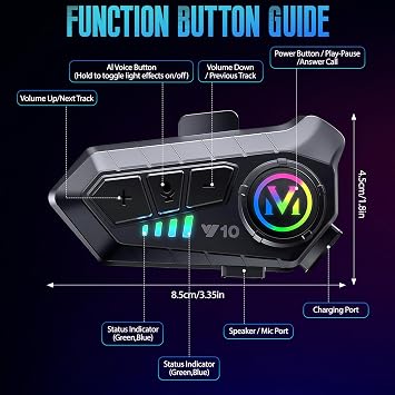 Motorcycle Helmet Speakers, Y10G Motorbike Headphones Wireless 5.3 Bluetooth with Soft/Hard Mic and Dual Noise Cancelation, Headset Automatic Answer/Music Control/Wake up Siri, Compatible All Helmets