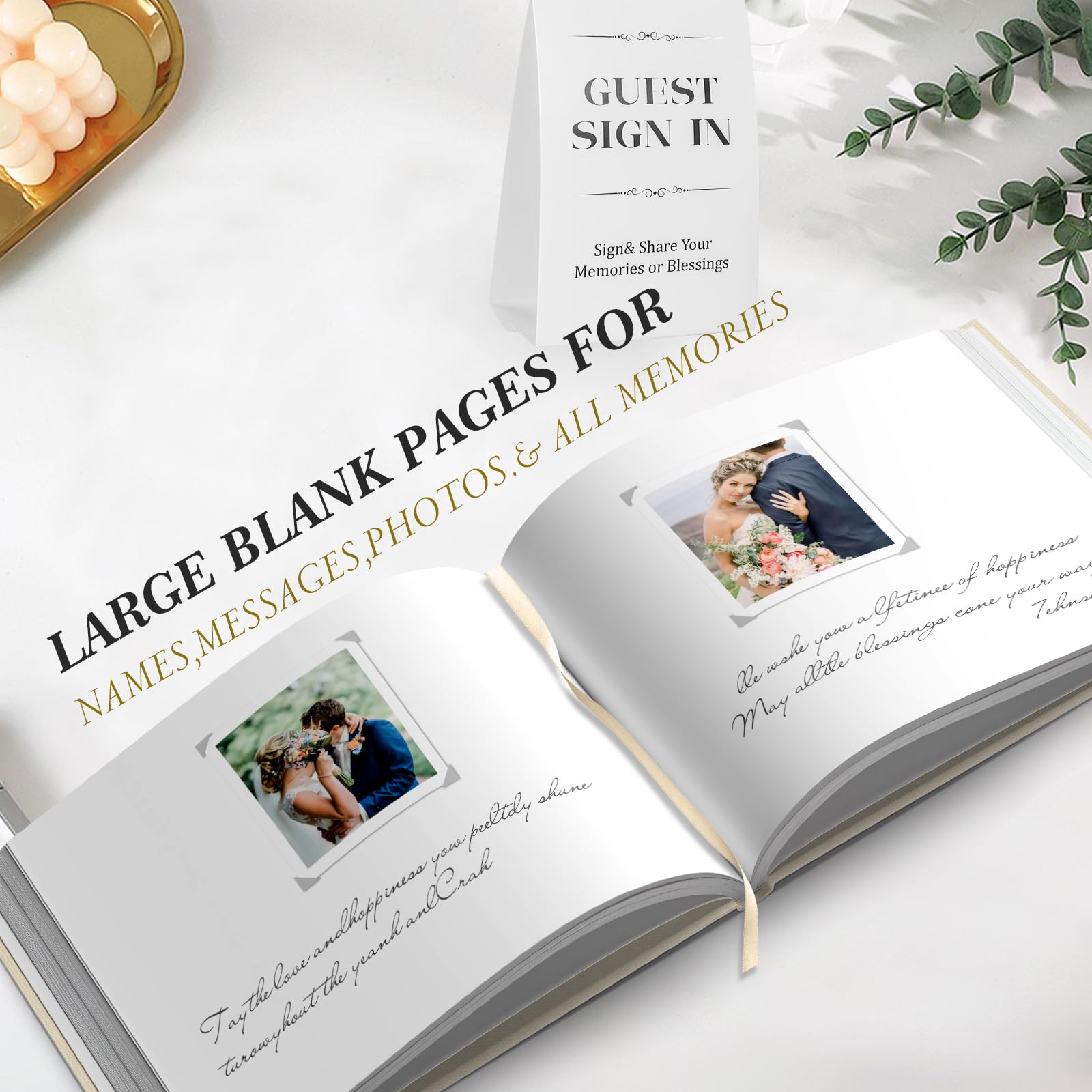 Gästebuch Hochzeit für Ihren Hochzeitsempfang - BVSSX Edles Gästebuch mit Tischschild zum Einloggen und Hinzufügen von Polaroid-Fotos - Das Hochzeits- oder Babyparty-Gästebuch für den besonderen Tag