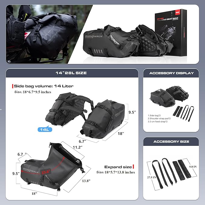 Alforjas para moto impermeables 28L Rhinowalk miniatura 2