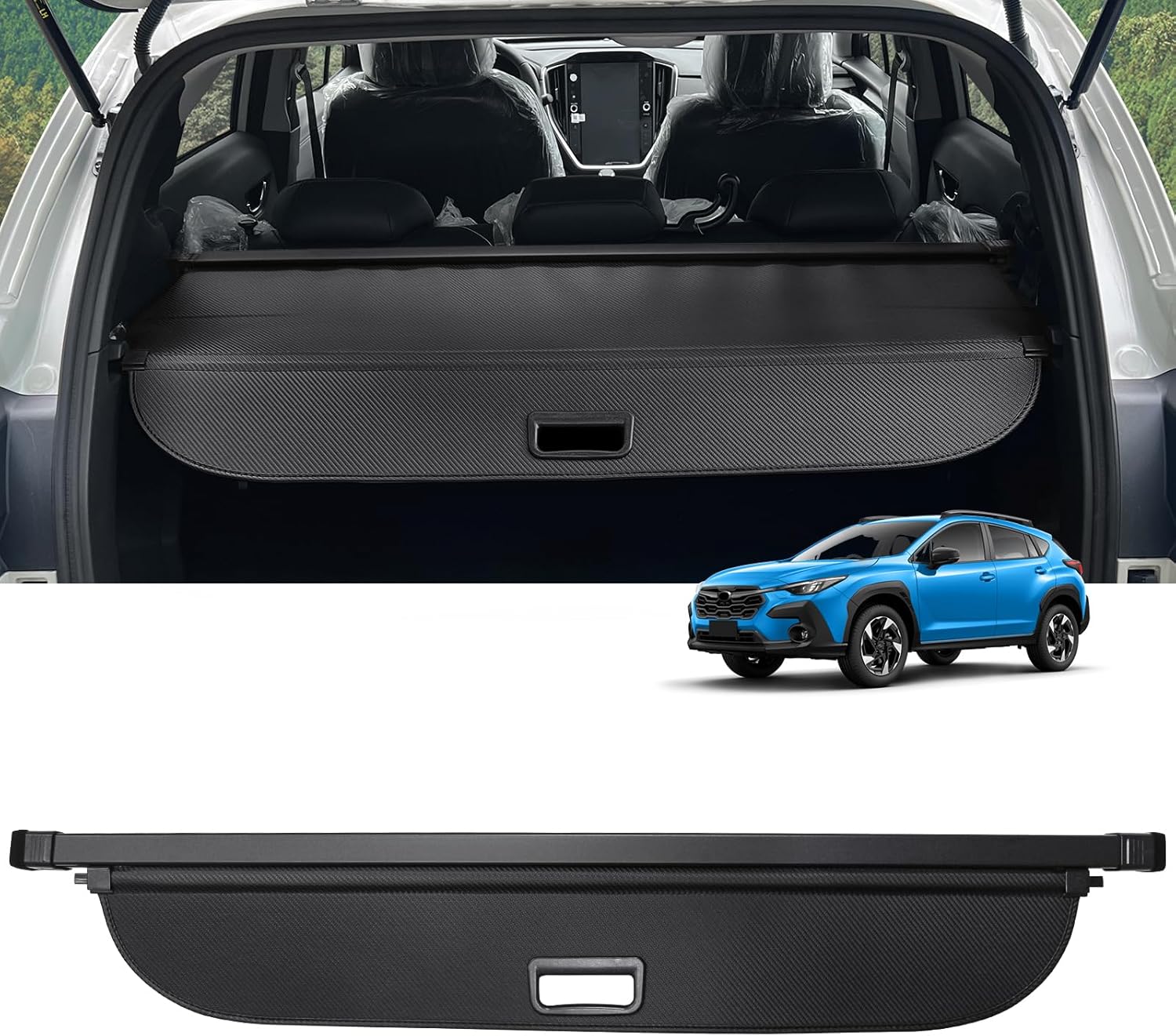 Cargo Cover for Crosstrek 2024 2025 Accessories Retractable Trunk Cover Security Shielding Shade Cargo Luggage Cover Trunk Crosstrek Privacy Protection (Carbon Fiber Texture) For Subaru Crosstrek 2024+