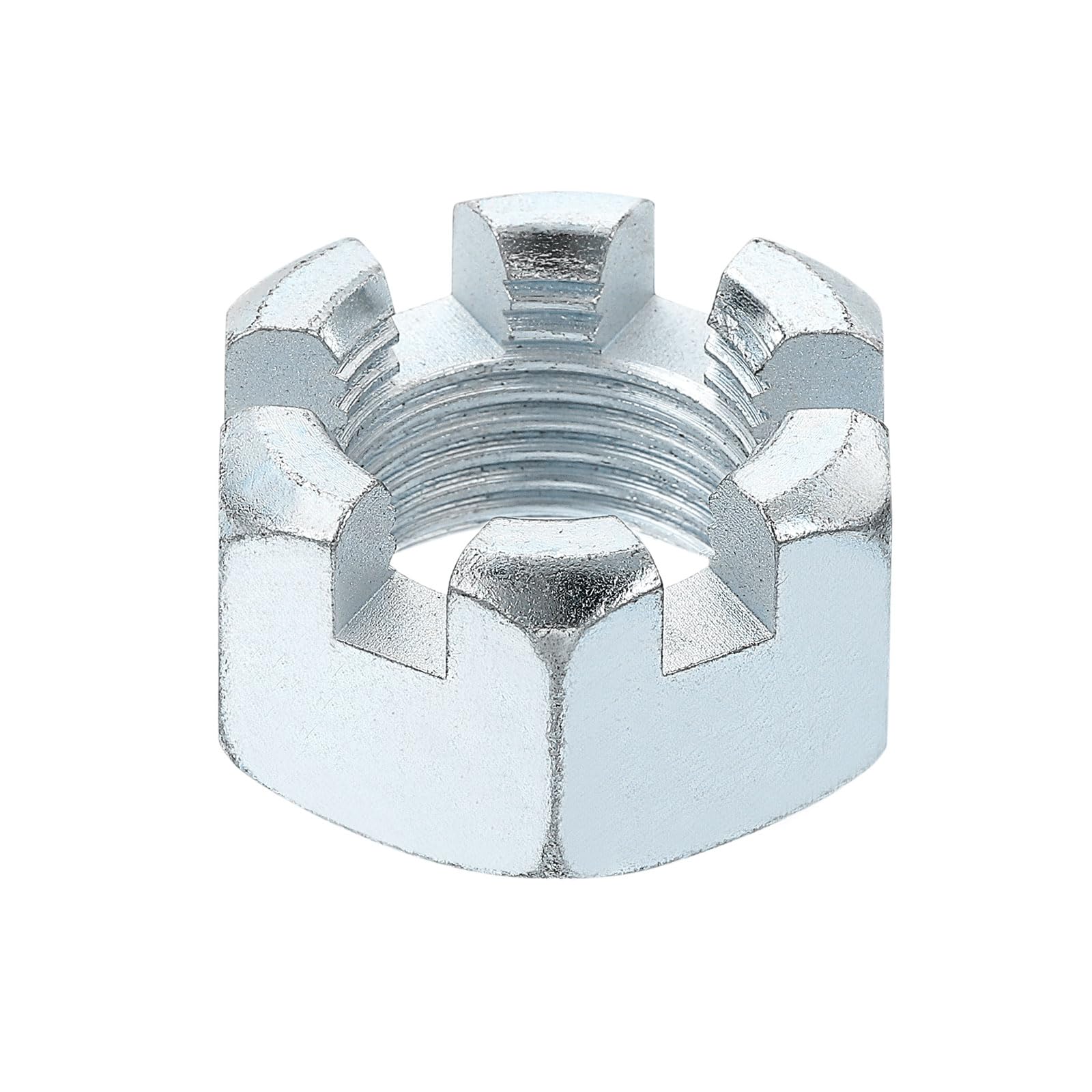 uxcell 1"-12 Hexagon Slotted Nut, Grade 6.8 Zinc-Plated Carbon Steel Hex Nuts Good for Machinery Repairing, Silver, 1Pcs