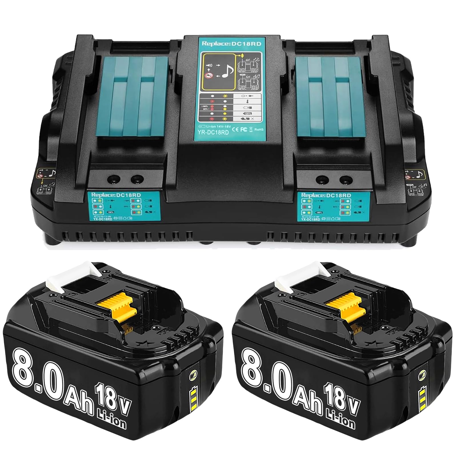 6 Stück Ersatzakku für Makita Akku 18V 8,0Ah Kompatibel mit Makita 18V Akku BL1860B BL1850B BL1830 BL1860 BL1850 BL1815 BL1845 BL1820 BL1840 194205-3 LXT-400