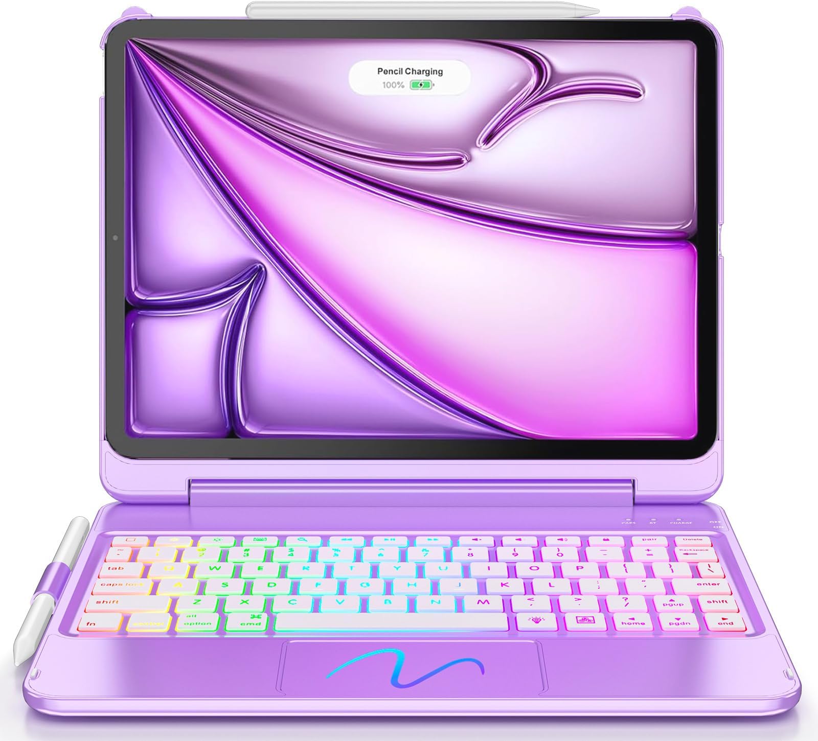 FUWANG iPad Air 11/Air 10.9 inch Case with Keyboard, 180° Flip Trackpad, Backlit Keyboard, Purple
