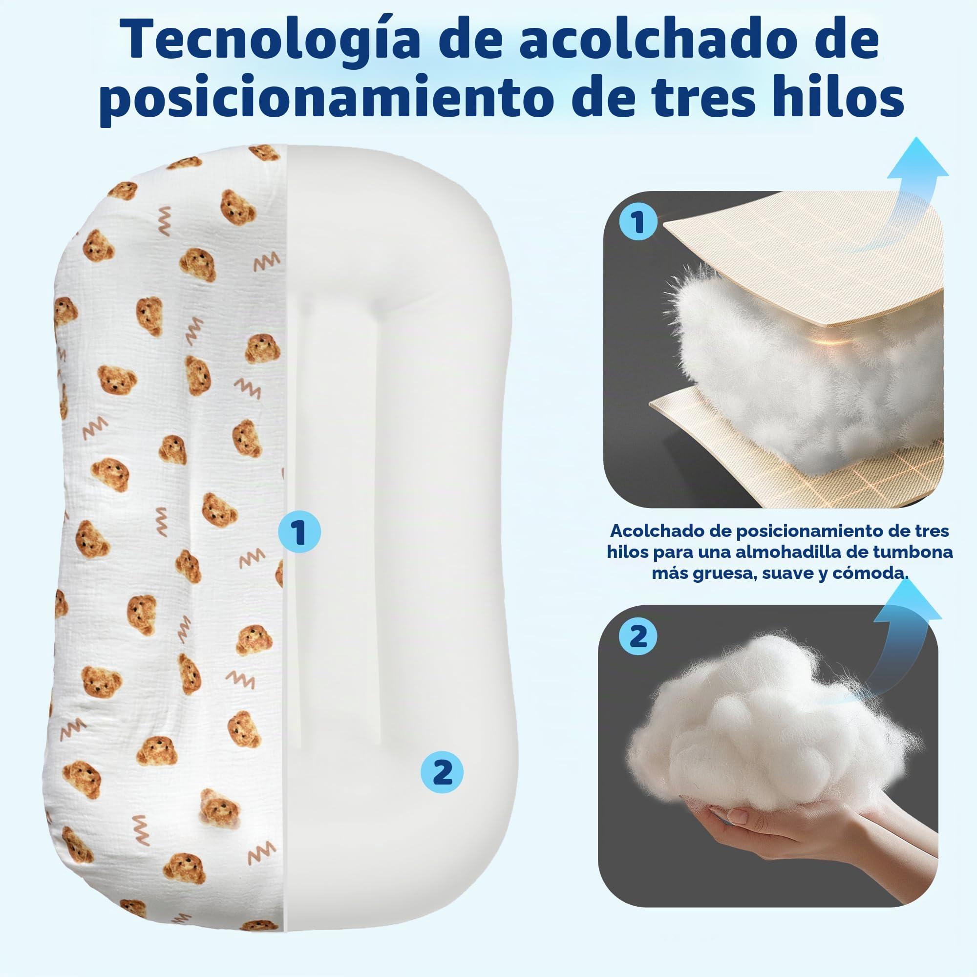 Tumbona para bebé, tumbona para recién nacido con funda transpirable y suave para suelo, sofá y viajes, regalos esenciales para bebés recién nacidos de 0 a 24 meses. (2 fundas incluidas)