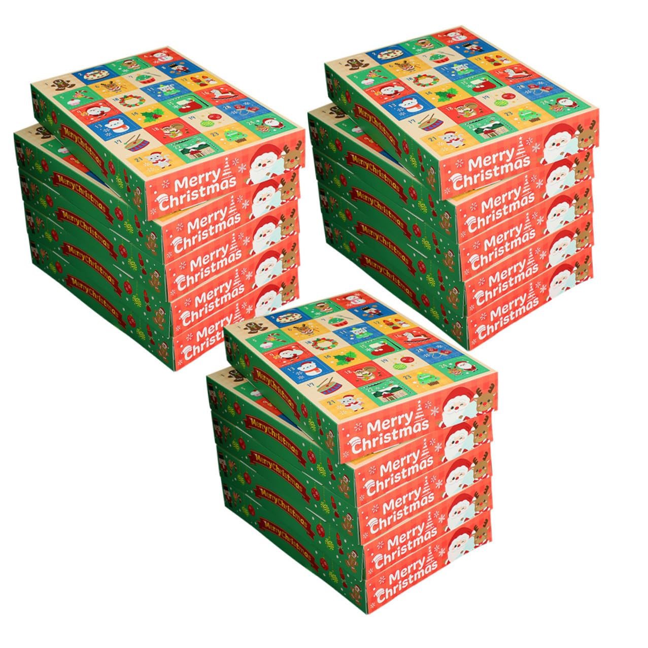 SHOWERORO Weihnachtsgeschenkboxen 15 Stück Packung Mit 24 Gitter Fächern Leere Bonbonverpackungsboxen Aus Papier Für Kinder Und Erwachsene Für Weihnachtsdeko