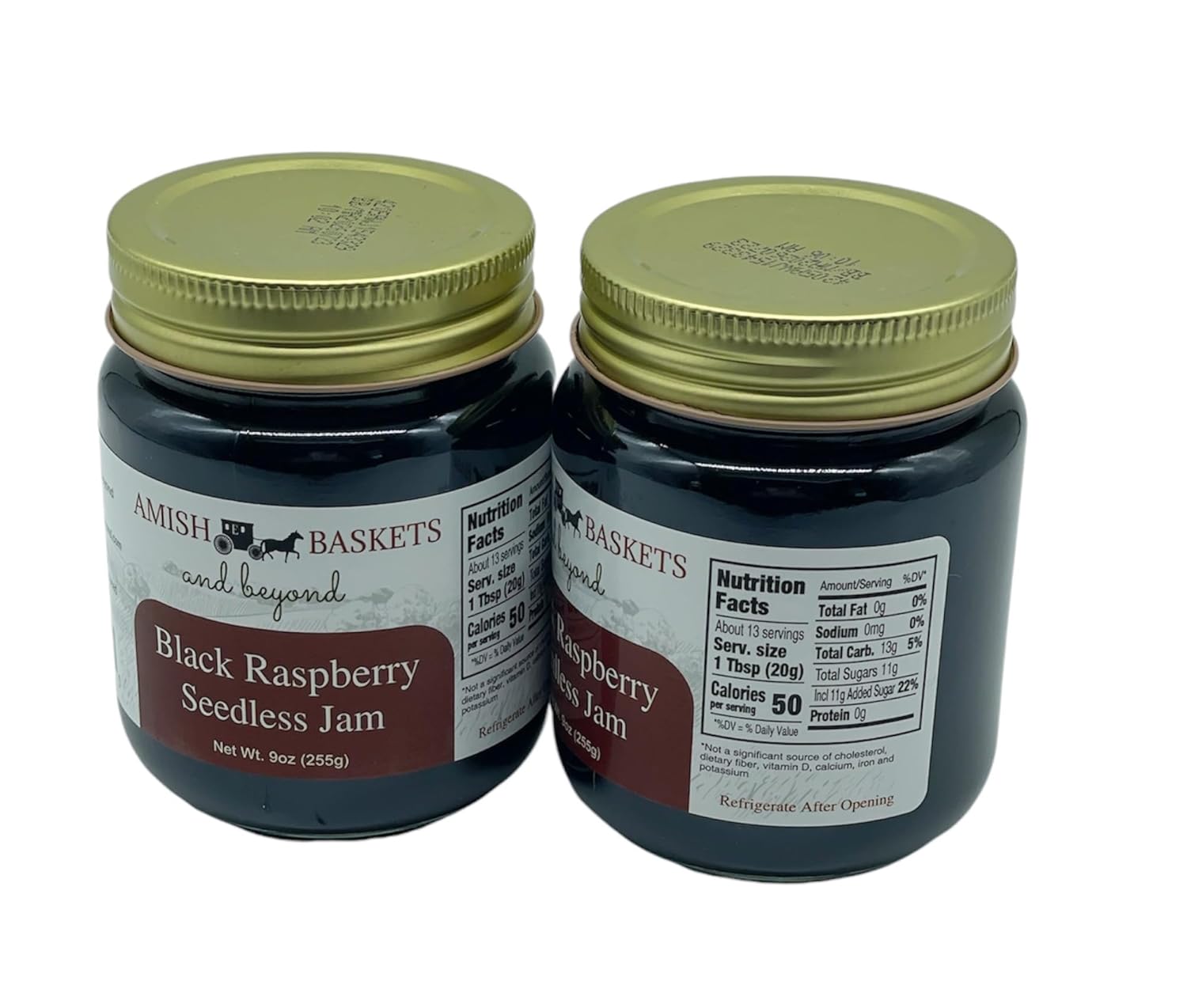 Amish Black Raspberry Seedless Jam Non GMO Vegan All Natural - 9 oz - 2 Jars