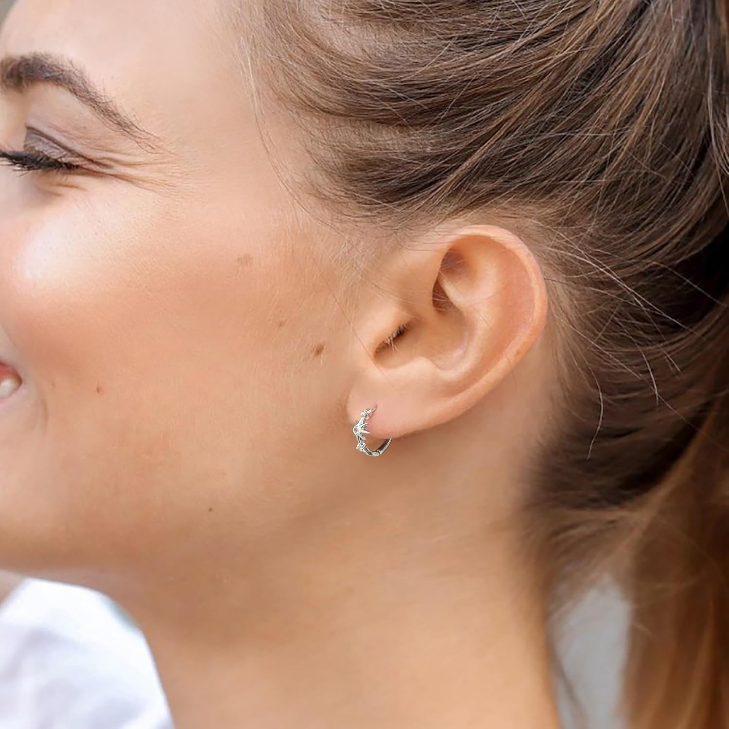 DAILY VIBES Small Star Gold Huggie Earrings for Women 925 Sterling Silver Post Dainty 14K Gold Plated Mini Cubic Zirconia Cartilage Hoop Earrings for Women - Image 2