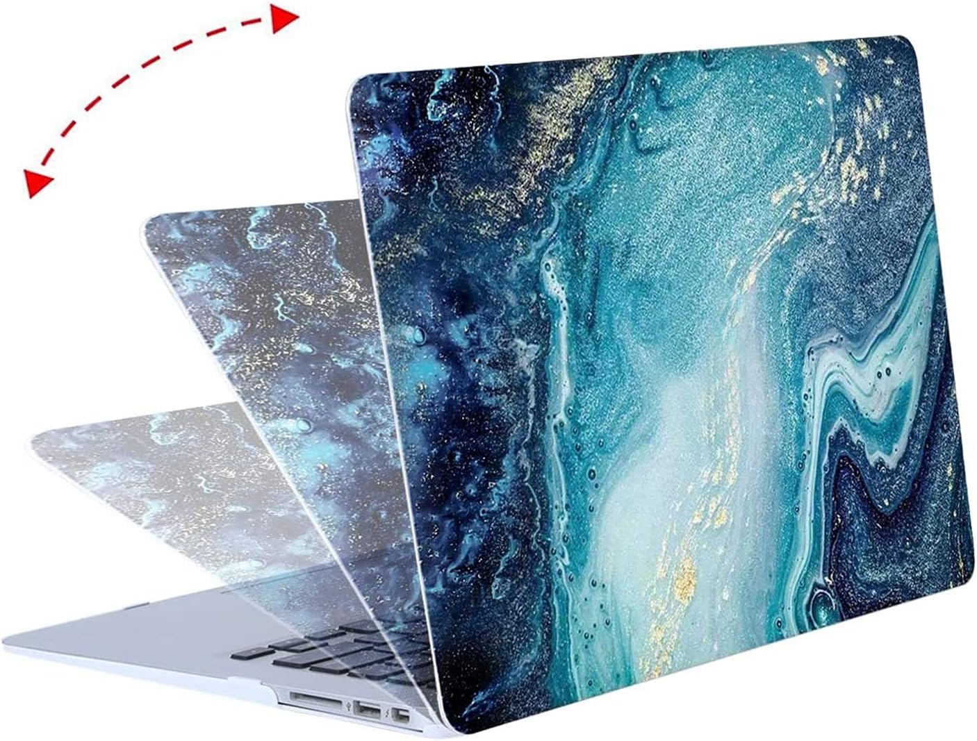MOSISO Compatible with MacBook Air 13 inch Case (Models: A1369 & A1466, Older Version 2010-2017 Release), Plastic Creative Wave Marble Hard Shell Case & Keyboard Cover & Screen Protector, Blue