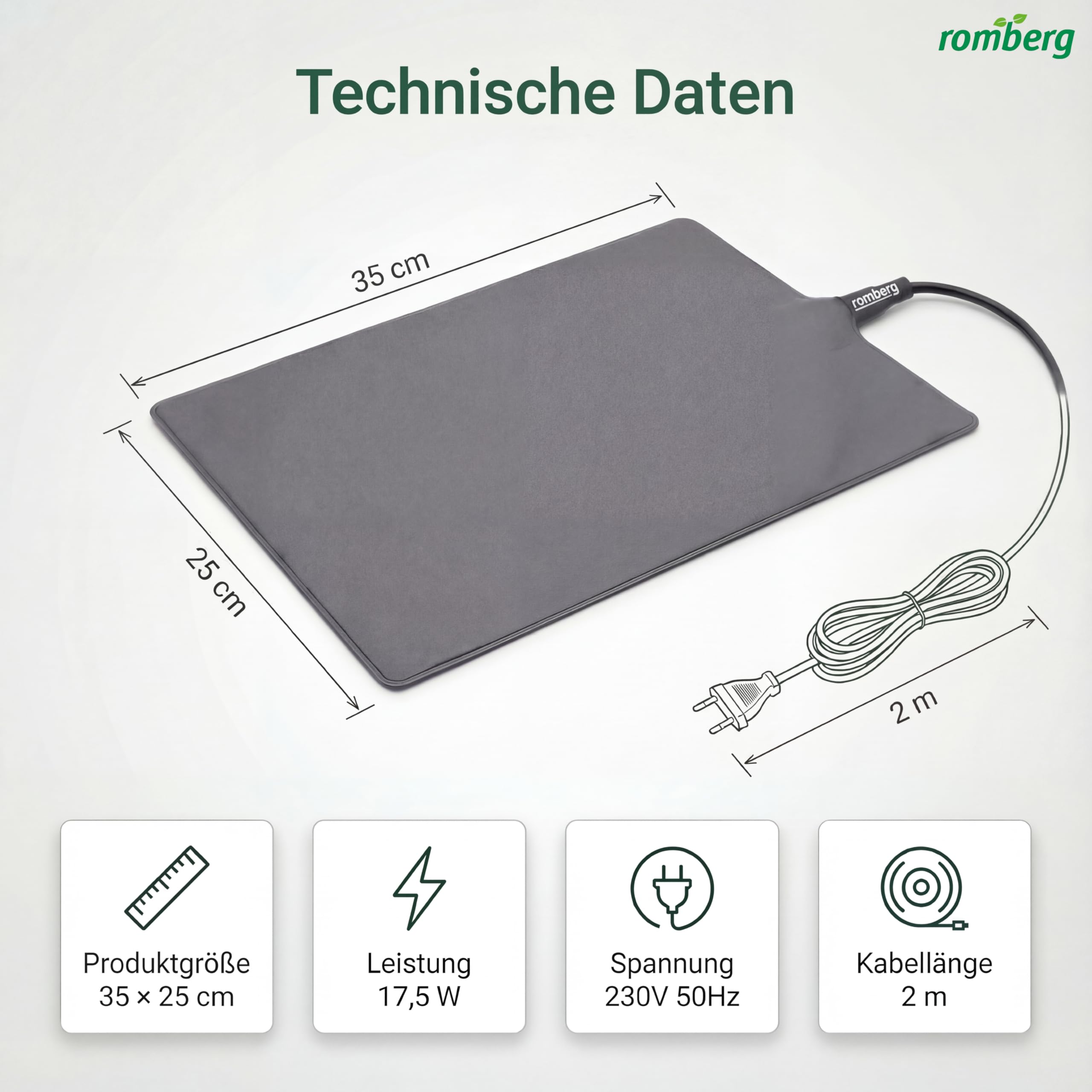 Romberg Tappetino riscaldante M | 17,5 Watt | Adatto per Serre da Interni 38 x 24 cm e terrari | 35 x 25 cm