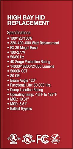 Miniatura 3 de Satco S33117 Hi-Pro LED High Bay - Luz de repuesto HID seleccionable, color blanco, 100W120W150W