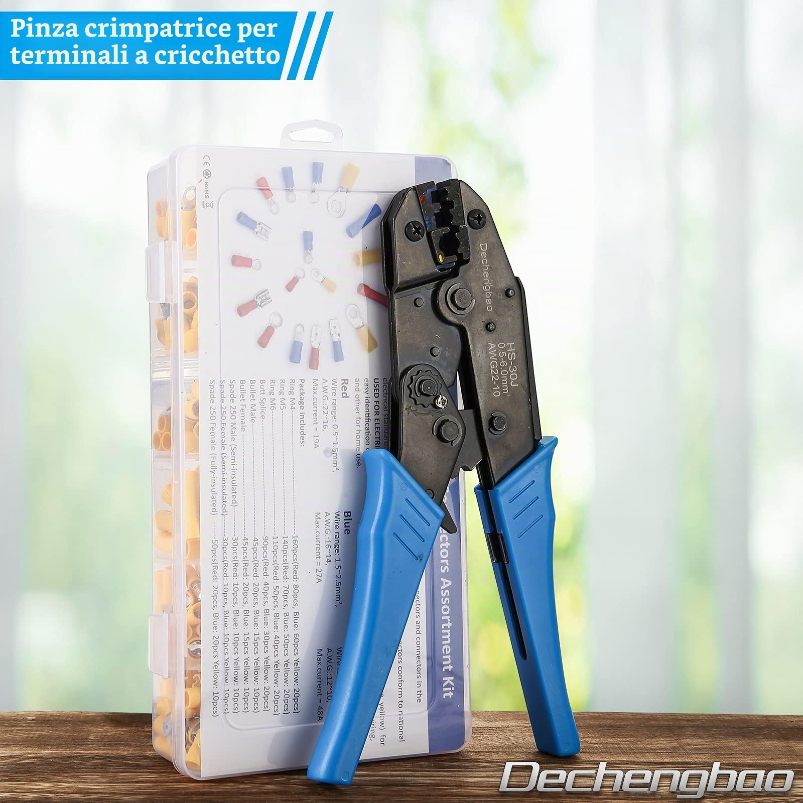 Kit di strumenti di crimpatura per terminali di cavi isolati, pinza a crimpare a cricchetto da 0,5-6 mm², pinze per capicorda con 700 connettori a crimpare ad anello a forcella