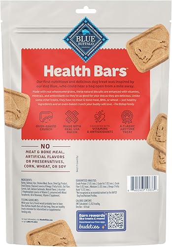 Miniatura 90 de Blue Buffalo Health Bars - Galletas crujientes para perros, horneadas al horno con ingredientes naturales, tocino, huevo y queso, bolsa de 16 onzas