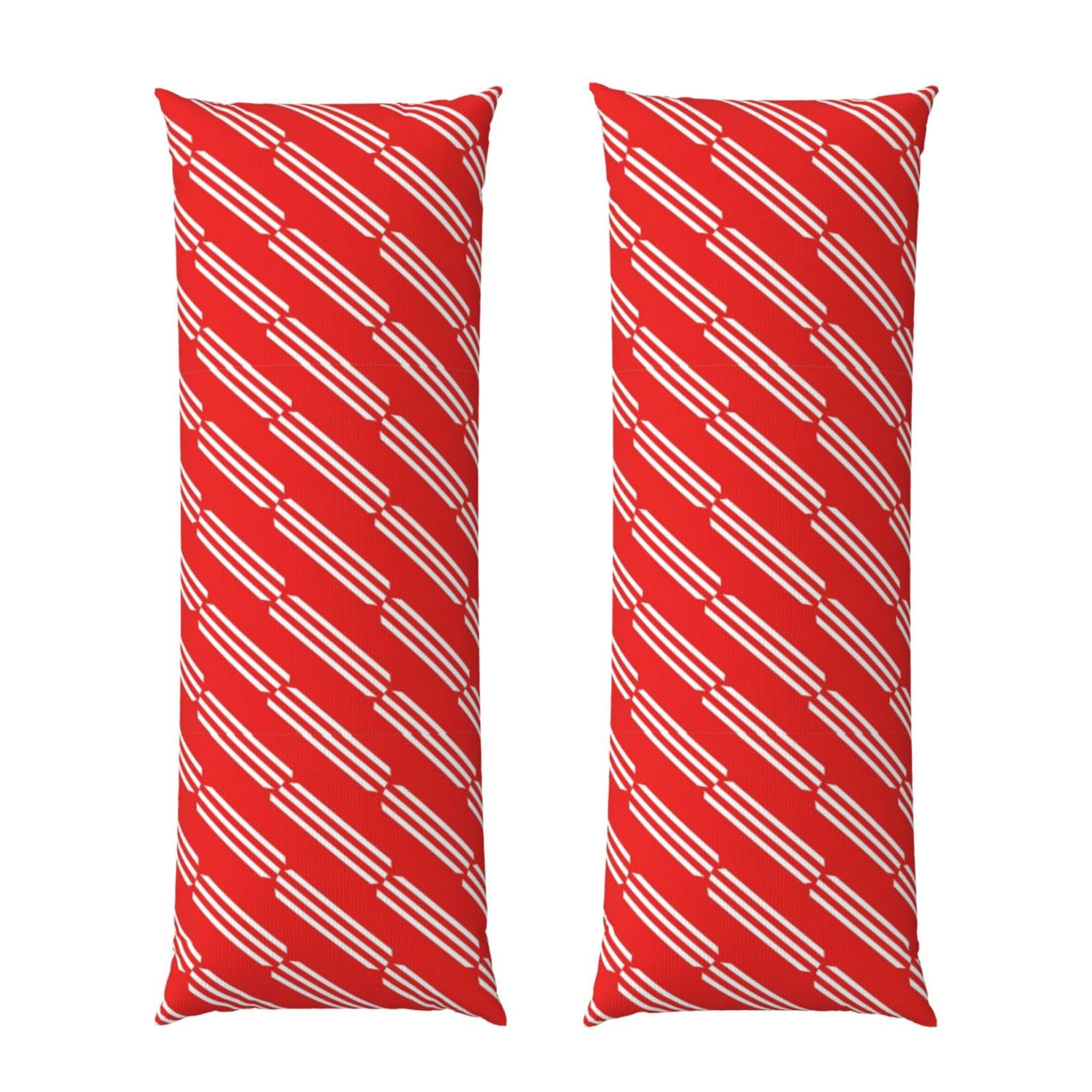 Long Body Pillow Cover 20x60 Christmas Red Candy Cane Stripes, Soft Flannel Pillowcase with Zipper, Cozy Cushion Protector for Couch Sofa Bed Sleeping Decoration