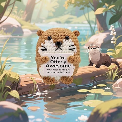 Miniatura 2 de Crochet decorativo positivo de nutria marina, 3 pulgadas hecho a mano, adorable animal de lana de punto con tarjeta positiva para decoración de