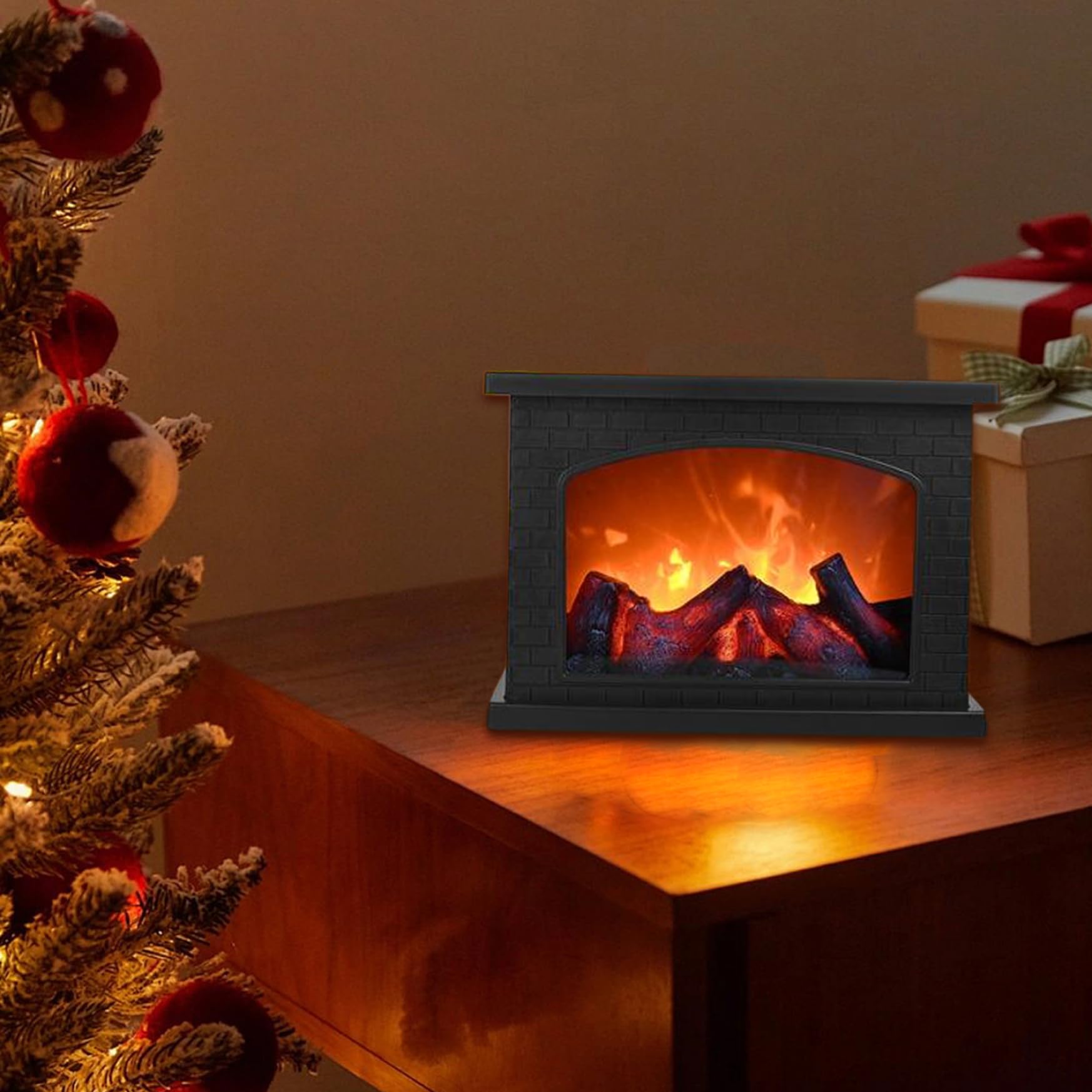 Camino Finto LED Con Fiamma Ardente - Decorazione Domestica Senza Fumo, Batterie