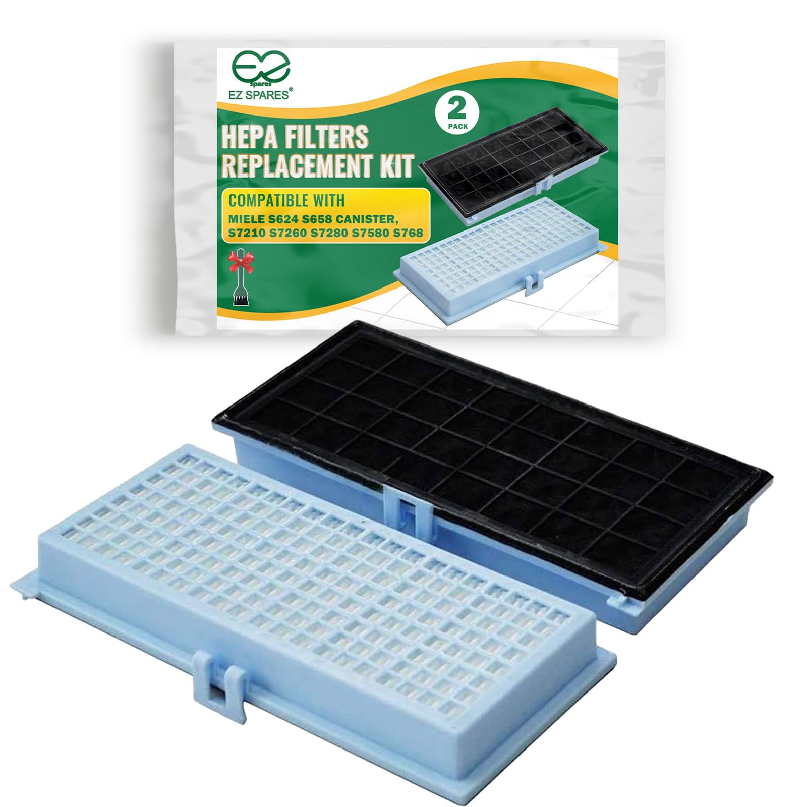 EZ SPARES 2Pcs Replacement for Miele Sf-ah30 S7000 Hepa Replacement Filter for Miele S624 S658 Canister, S7210 S7260 S7280 S7580 S768 Upright Vac Vacuum Cleaner