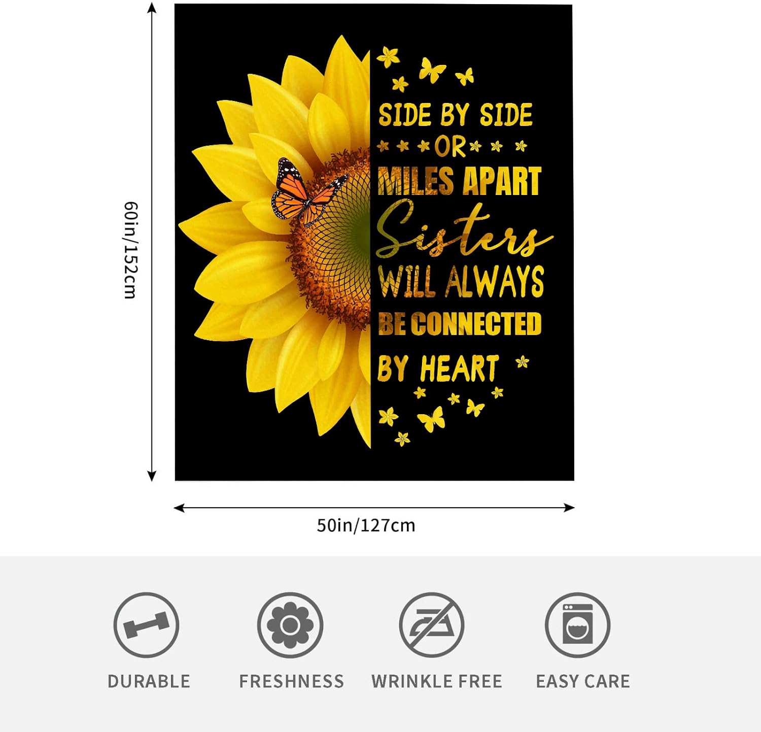 Sister Birthday Gifts from Sister, Sisters Blanket Gift from Brother, Sunflower Gifts for Women Birthday Christmas Decorations Throw Butterfly Blankets 50” x 60” - Image 4