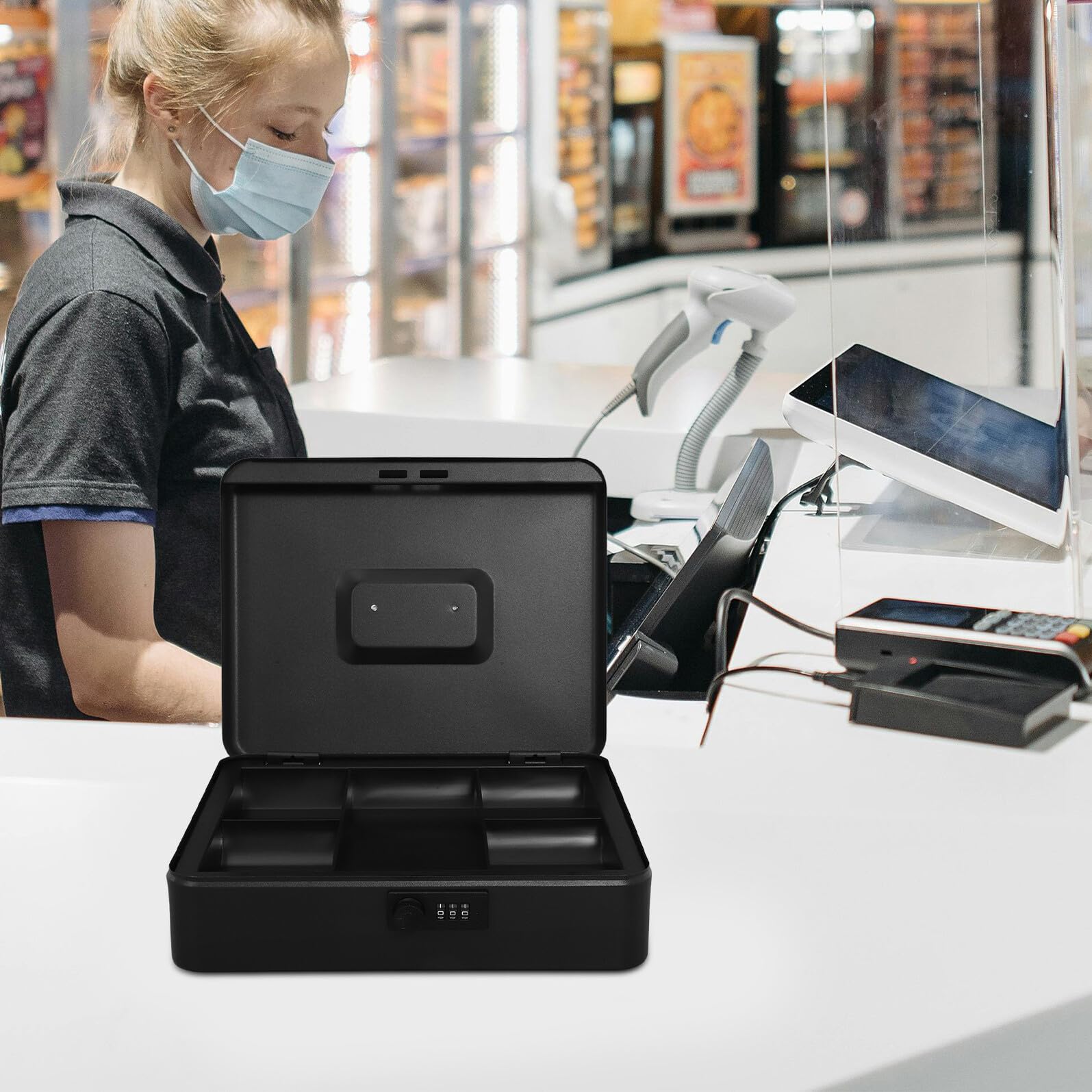 Healeved Cassetta Portavalori in Metallo Serratura a Combinazione, Scatola per Risparmio di Denaro Compatta da Ufficio, Salvadanaio in Acciaio Inox per Adulti Scomparto Password Sicuro