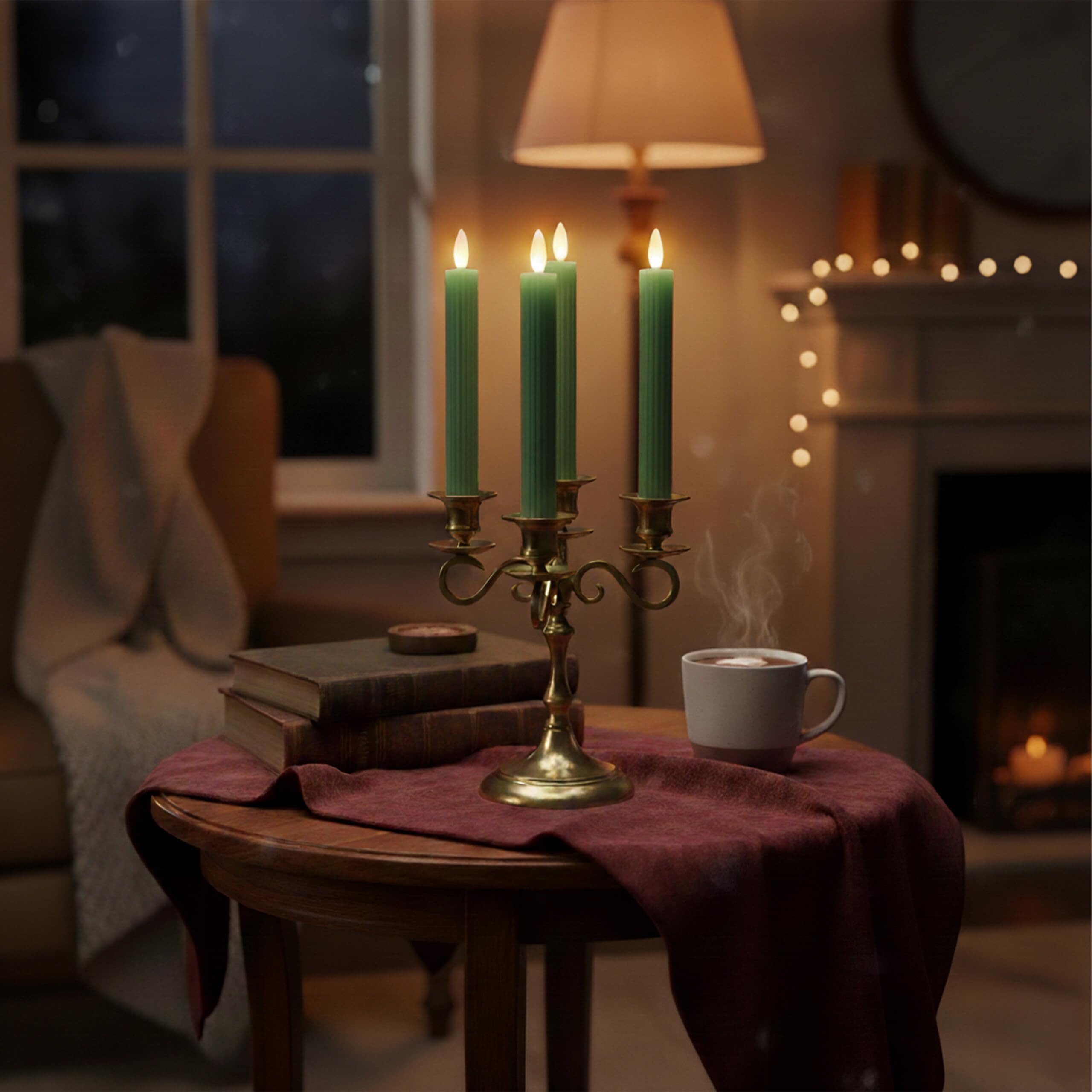 Relaxdays Set de 6 Velas LED Caqui, Llama Parpadeante, Cera auténtica, con Ranuras, 25 x 2 cm