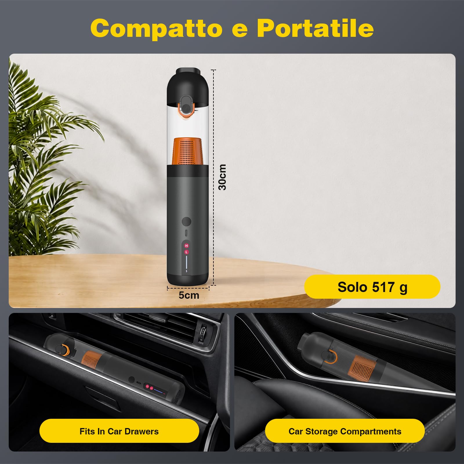 Aspirapolvere per Auto Senza Fili 4-in-1, Aspirapolvere Portatile 20.000 Pa/120 W/40 Min, Batteria 7800 mAh, 2 Modalità Aspirazione, Aspirazione e Soffiaggio, Ricarica Rapida USB-C 2,5 ore